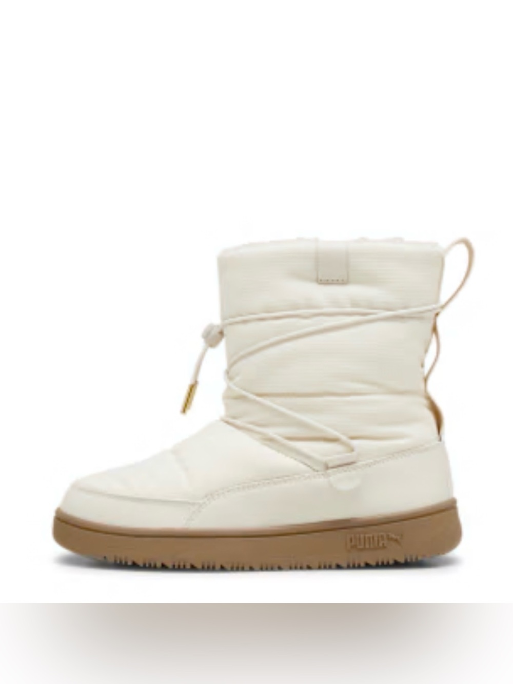 Puma Women's snowbae Winter Boot in alpine snow with Tan Sole
